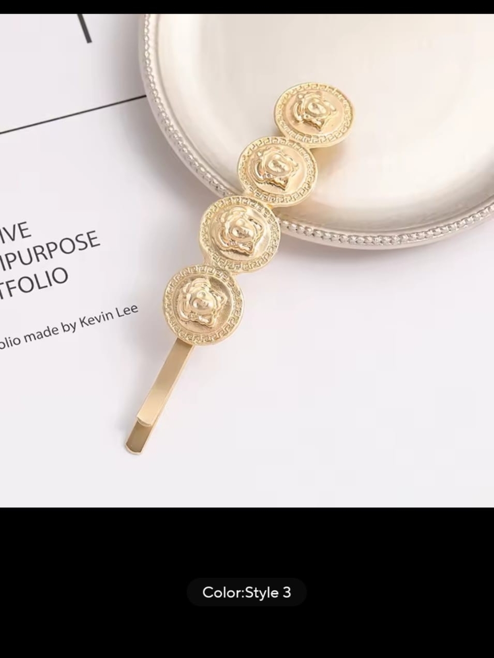 Gold Medallion Hair Clip Barrette - Women Accessories